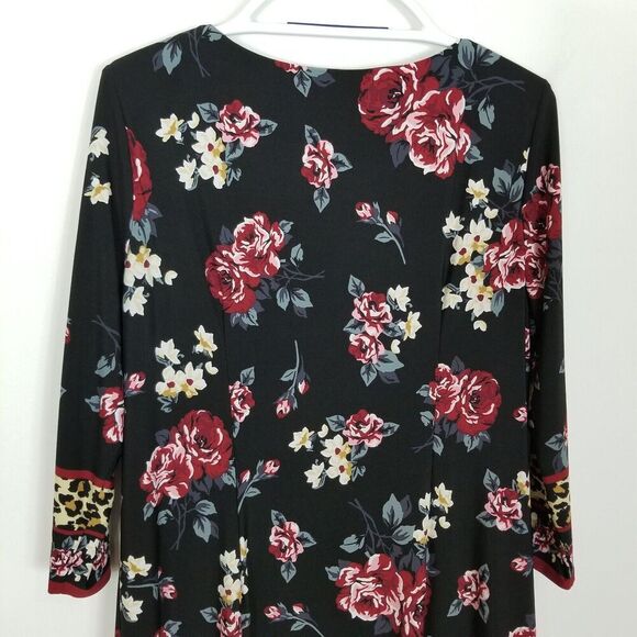 Chico's Women Floral Leopard-Print Dress Sz L Black 3/4 Sleeve Jersey Pullover - Picture 5 of 8
